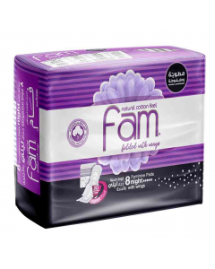 FAM FEMININE PADS NIGHT WITH WINGS 8PCS