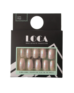 LOCA PRESS ON NAILS PINK CHROME COFFIN SHAPE